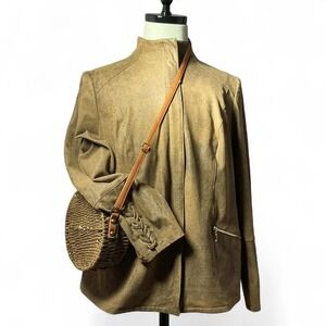 Chico's Faux Suede Collarless Jacket Lightweight Dressy Versatile Career Chic‎
